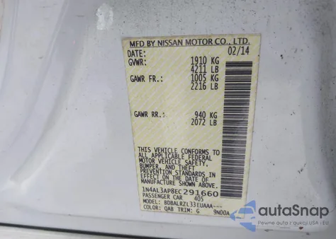 2014 Nissan Altima 2.5 S из США, поврежденный, VIN 1N4AL3AP8EC291660